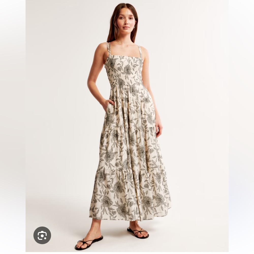 Abercrombie & Fitch Cream Smocked Tiered Sundress